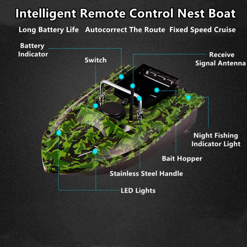 RC Fishing Bait Boat 1.5KG Load 500m Remote Control with Dual Night Lights