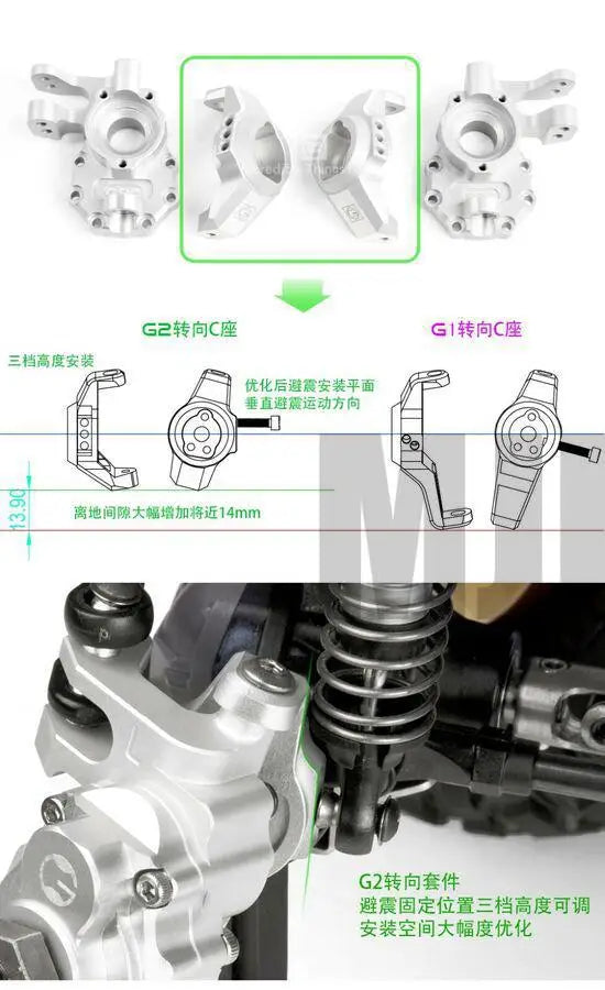 AJRC GRC G2 Aluminum Ackermann Caster & Portal Housing for TRX4
