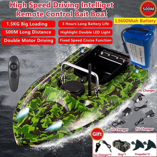 RC Fishing Bait Boat 1.5KG Load 500m Remote Control with Dual Night Lights